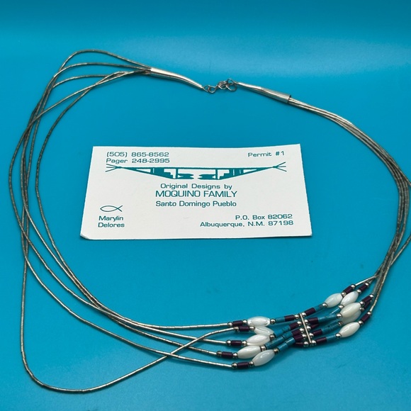 Vintage Sterling silver liquid silver with turquoise and onyx by Moquino Family - Picture 7 of 7